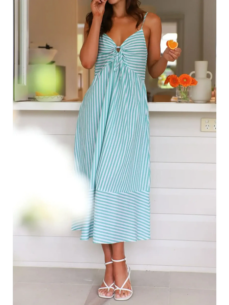 Trendsi beach midi dress with blue and white stripes and thin straps perfect for summer outings