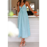 Trendsi beach midi dress with blue and white stripes and spaghetti straps for summer wear