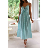 Trendsi beach midi dress with green and white stripes and spaghetti straps for summer