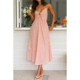 Trendsi beach midi dress with orange and white stripes and spaghetti straps perfect for summer