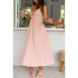 Trendsi beach midi dress with orange and white stripes and tie detail worn with white sandals