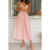 Trendsi striped beach midi dress with spaghetti straps and tie front detail