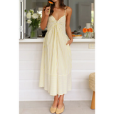 Trendsi yellow and white striped beach midi dress with spaghetti straps and front knot detail