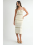 Beach Chic Beach Crochet Knit Slit Midi dress by Trendsi worn by model in cream strapless style