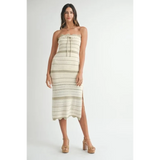 Beach Chic Beach Crochet Knit Slit Midi dress in cream strapless design with side slit