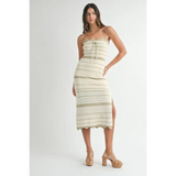 Beach Chic Beach Crochet Knit Slit Midi dress in cream with strapless neckline and side slit