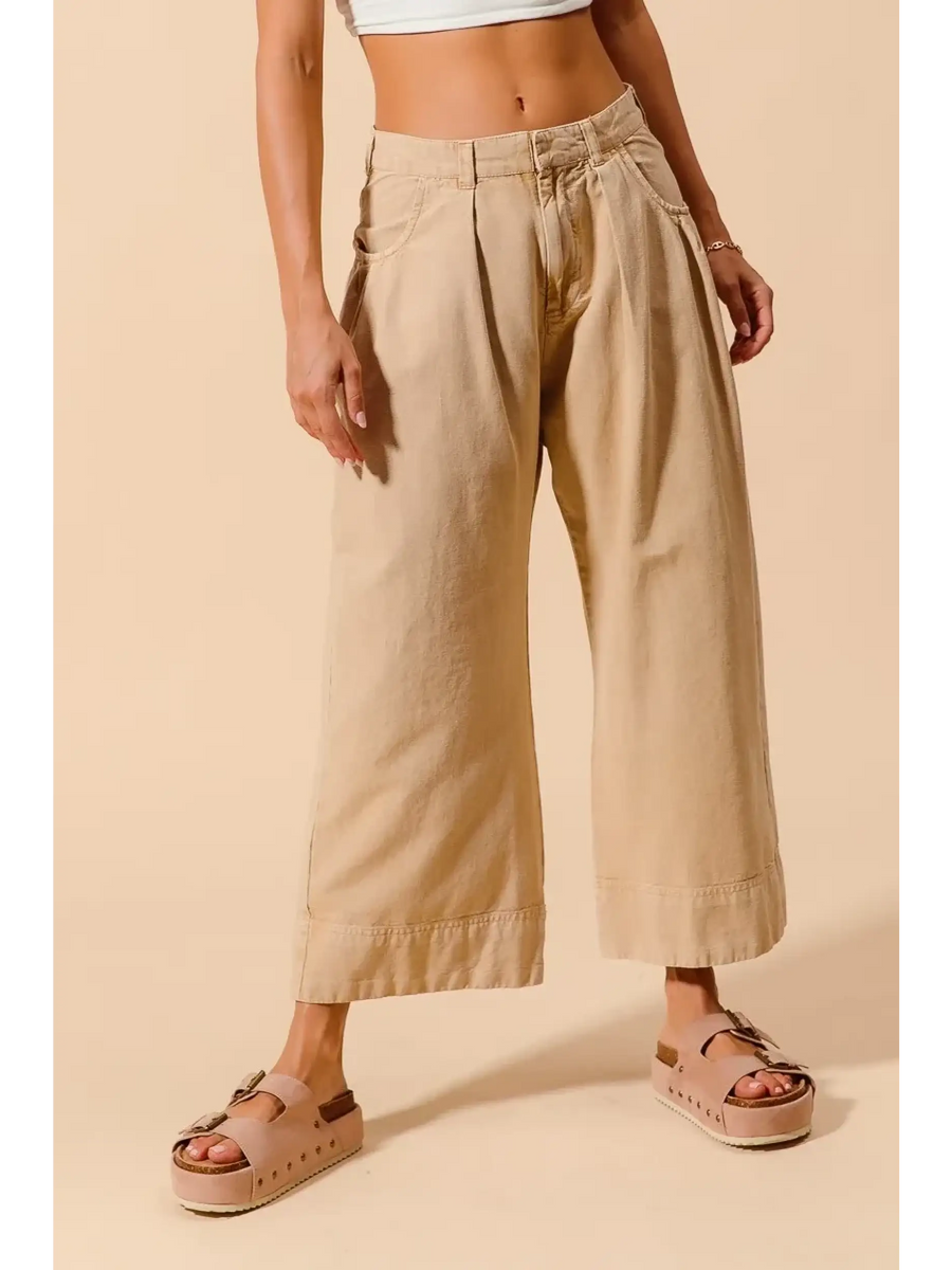 Chic wide leg trousers for women by Babe Beachwear in beige with front pleats and pockets