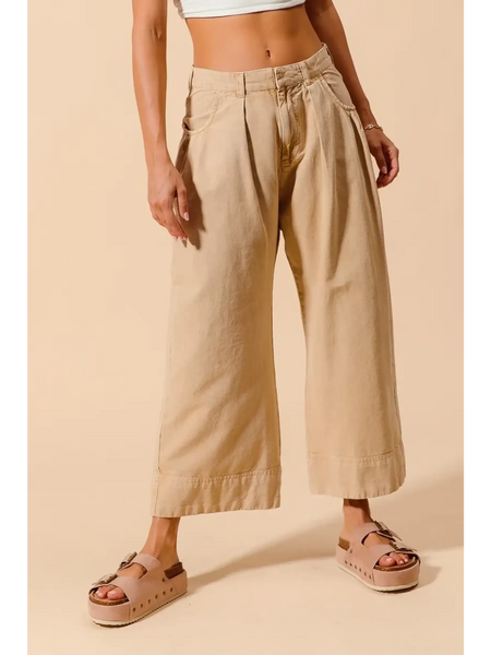 Chic wide leg trousers for women by Babe Beachwear in beige with front pleats and pockets