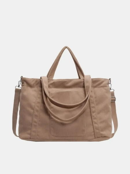 Beige lightweight Ladies duffle bag by Babe Beachwaer with dual handles and adjustable shoulder strap