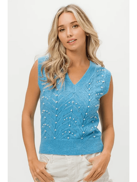 Denim Color Chevron Knit Top - Beach Babes Beachwear - Fort Lauderdale