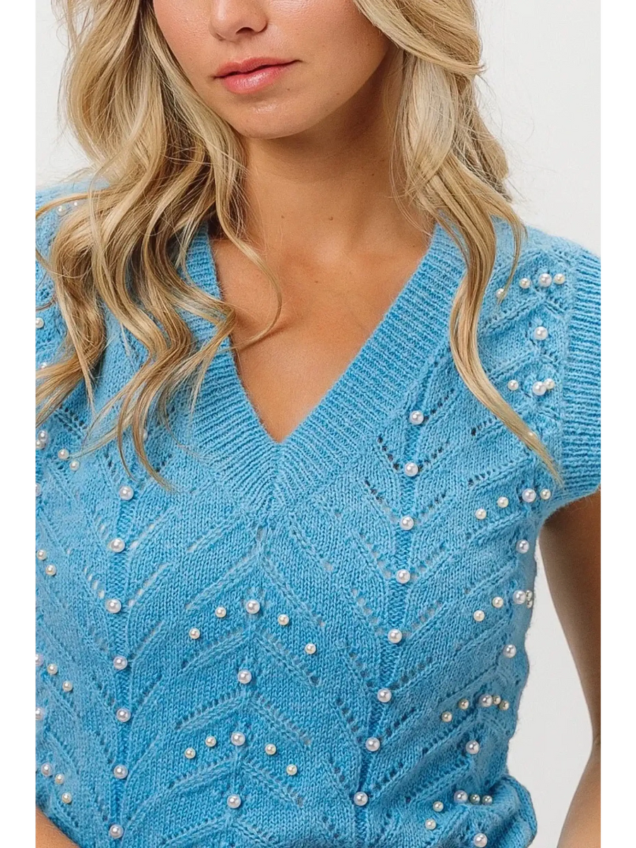 Denim Color Chevron Knit Top - Beach Babes Beachwear - Fort Lauderdale