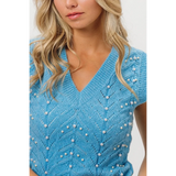 Denim Color Chevron Knit Top - Beach Babes Beachwear - Fort Lauderdale