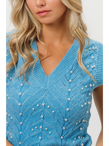 Denim Color Chevron Knit Top - Beach Babes Beachwear - Fort Lauderdale