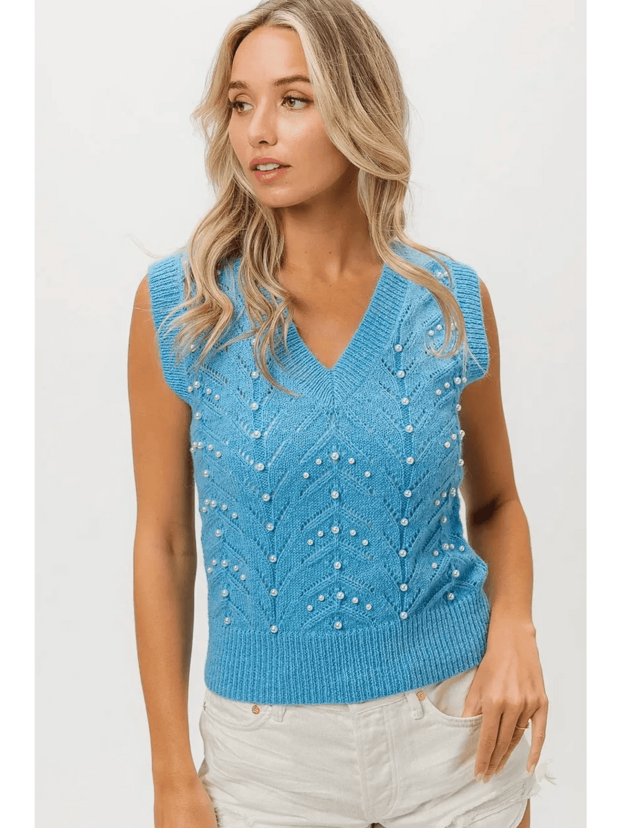 Denim Color Chevron Knit Top - Beach Babes Beachwear - Fort Lauderdale