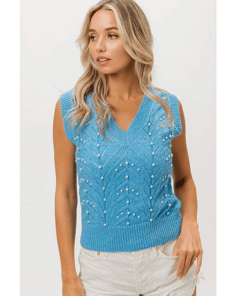 Denim Color Chevron Knit Top - Beach Babes Beachwear - Fort Lauderdale