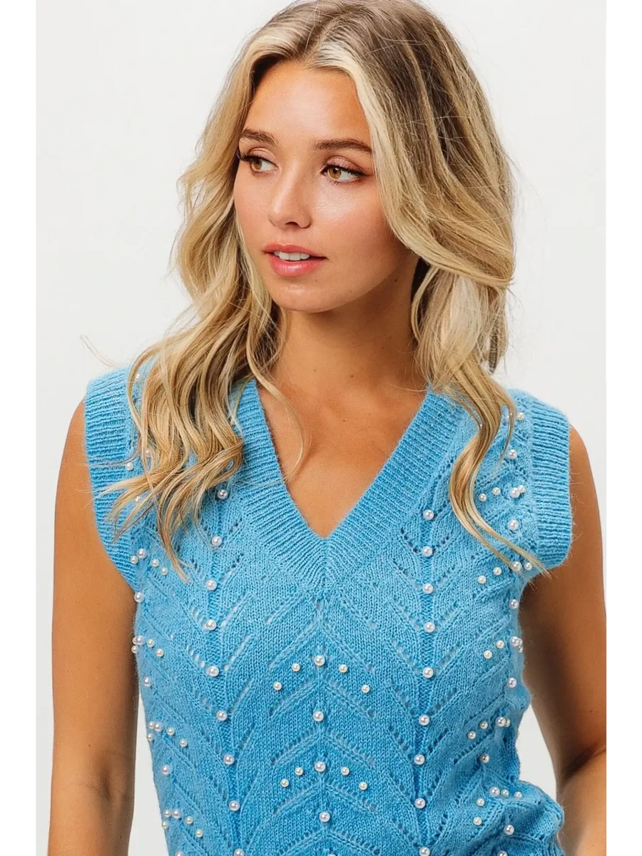 Denim Color Chevron Knit Top - Beach Babes Beachwear - Fort Lauderdale