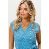 Denim Color Chevron Knit Top - Beach Babes Beachwear - Fort Lauderdale