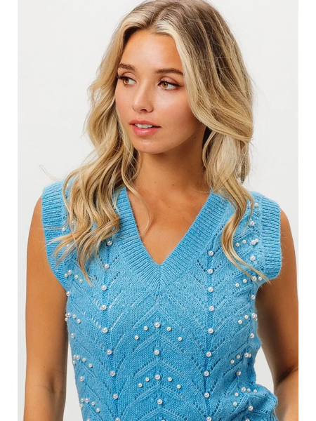 Denim Color Chevron Knit Top - Beach Babes Beachwear - Fort Lauderdale