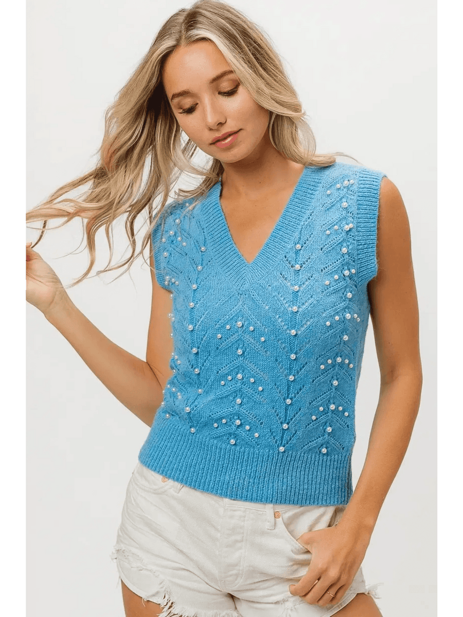 Denim Color Chevron Knit Top - Beach Babes Beachwear - Fort Lauderdale