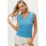 Denim Color Chevron Knit Top - Beach Babes Beachwear - Fort Lauderdale
