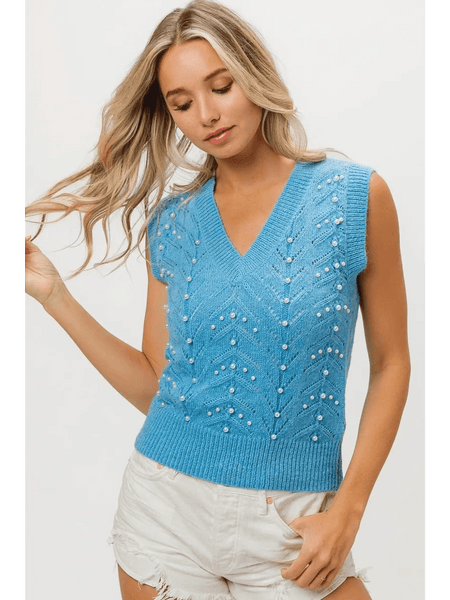 Denim Color Chevron Knit Top - Beach Babes Beachwear - Fort Lauderdale