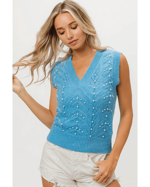 Denim Color Chevron Knit Top - Beach Babes Beachwear - Fort Lauderdale