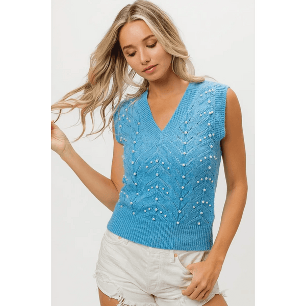 Denim Color Chevron Knit Top - Beach Babes Beachwear - Fort Lauderdale