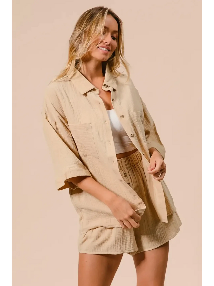 Natural Cotton Classy Short Set - Beach Babes Beachwear - Fort Lauderdale