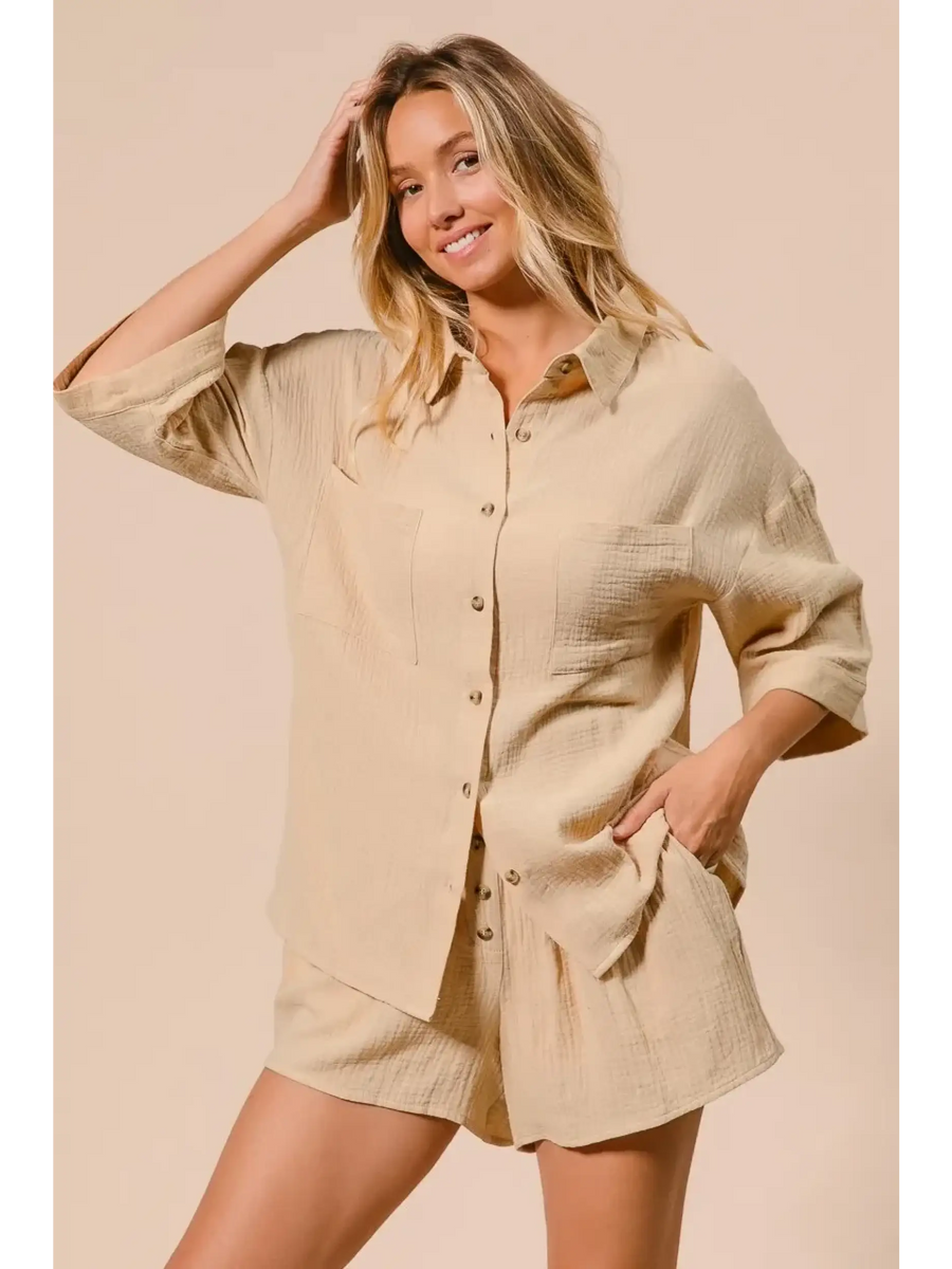 Natural Cotton Classy Short Set - Beach Babes Beachwear - Fort Lauderdale