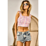 Plaid Summer Crop Top Button Back - Beach Babes Beachwear - Fort Lauderdale