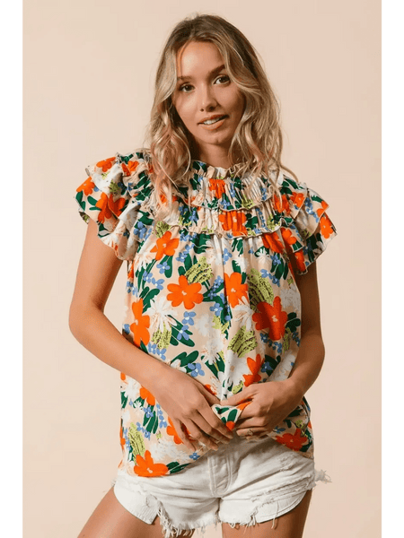Floral Print Top with Ruffles - Beach Babes Beachwear - Fort Lauderdale