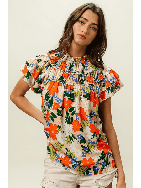 Floral Print Top with Ruffles - Beach Babes Beachwear - Fort Lauderdale