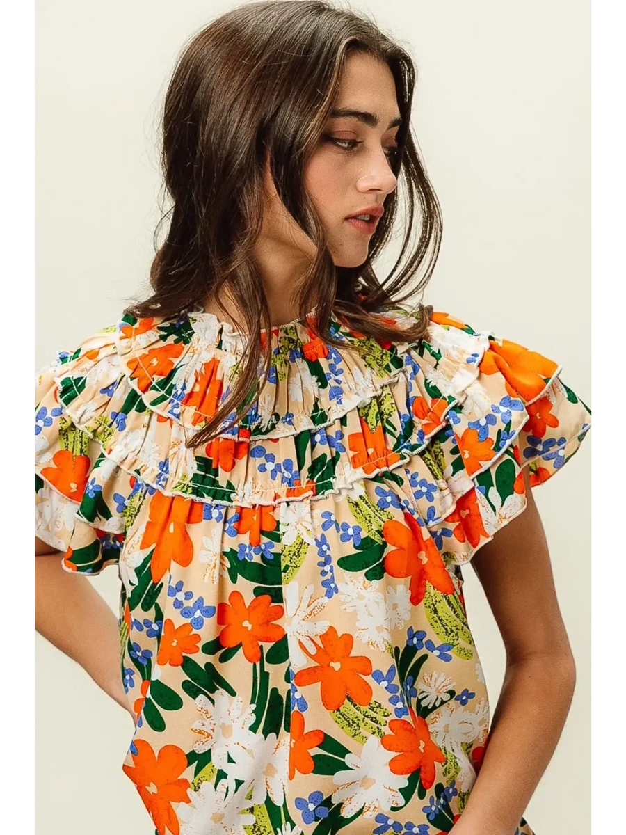 Floral Print Top with Ruffles - Beach Babes Beachwear - Fort Lauderdale