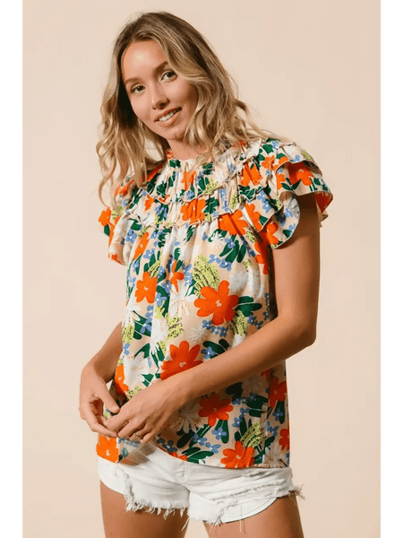 Floral Print Top with Ruffles - Beach Babes Beachwear - Fort Lauderdale