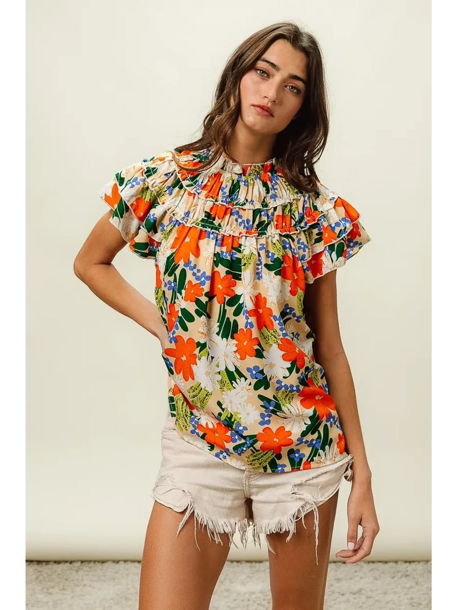 Floral Print Top with Ruffles - Beach Babes Beachwear - Fort Lauderdale