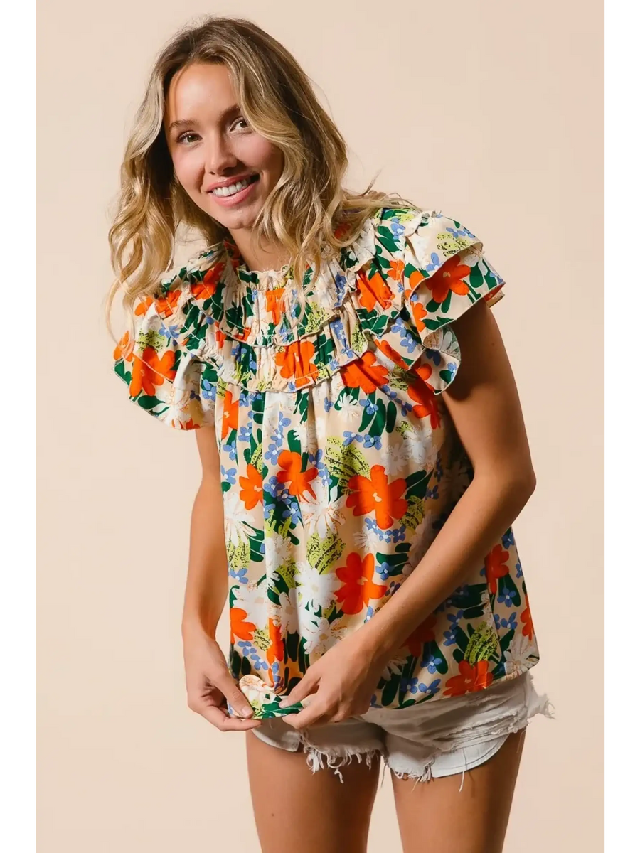 Floral Print Top with Ruffles - Beach Babes Beachwear - Fort Lauderdale