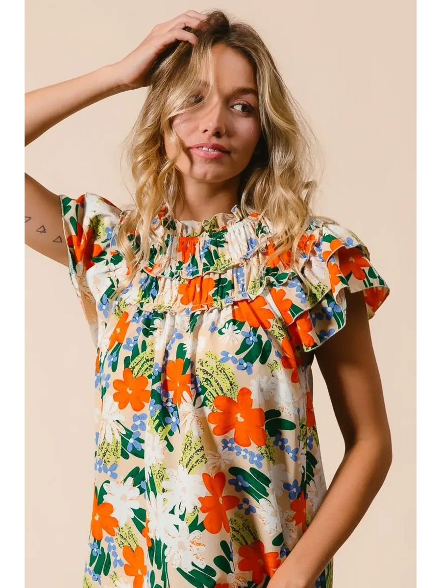Floral Print Top with Ruffles - Beach Babes Beachwear - Fort Lauderdale