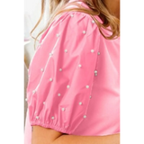Pearl Beaded Puff Sleeve Top - Beach Babes Beachwear - Fort Lauderdale