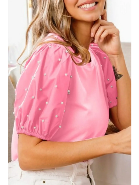 Pearl Beaded Puff Sleeve Top - Beach Babes Beachwear - Fort Lauderdale