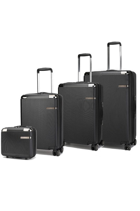 Babe Beachwear black 4 piece travel suitcase set with spinner wheels and telescopic handles