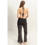 Trendsi black crochet bikini cover up pants set with breathable mesh design shown from the back