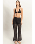 Trendsi black crochet bikini cover up pants set with drawstring waist and sheer crochet legs