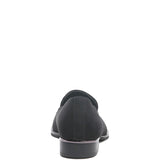 Back view of black genuine leather loafers by Rag Company with sleek design and low heel