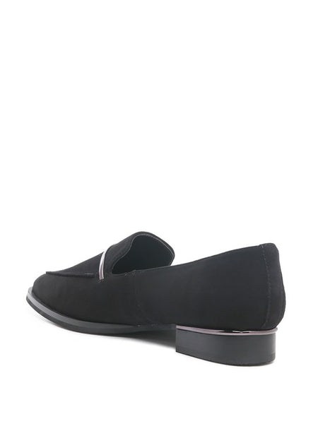 Rag Company black genuine leather loafers with sleek low heel and minimalist design