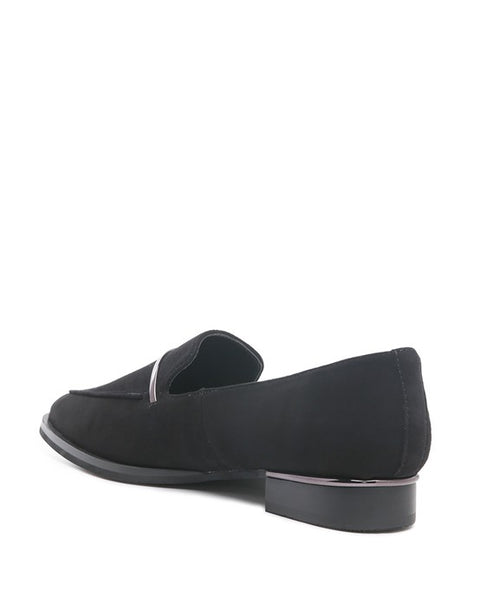 Rag Company black genuine leather loafers with sleek low heel and minimalist design
