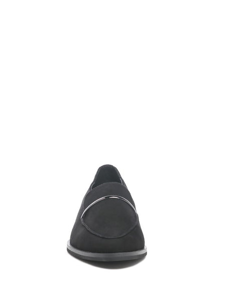 Rag Company black genuine leather loafers front view with sleek design and smooth finish