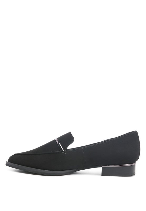 Rag Company black genuine leather loafers with sleek design and low heel for stylish comfort