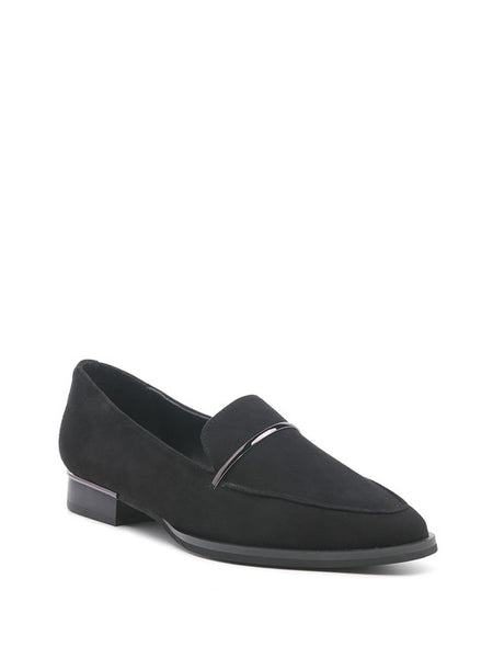 Rag Company black genuine leather loafers with sleek design and comfortable low heel