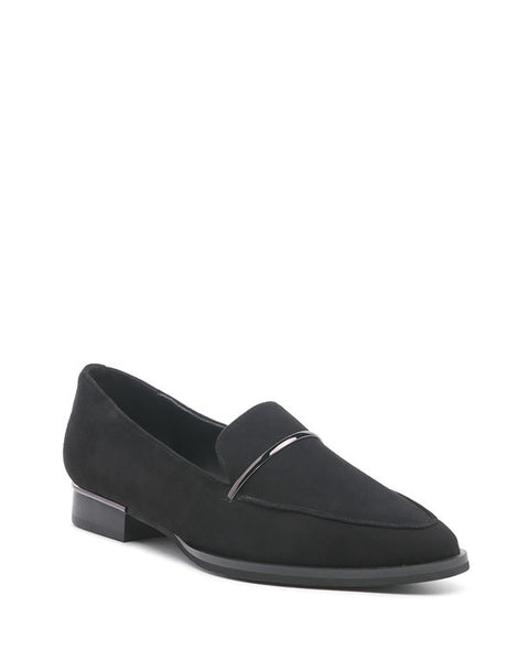 Rag Company black genuine leather loafers with sleek design and comfortable low heel