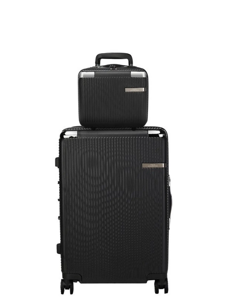 Babe Beachwaer Hard Case 2 Piece Carry On Luggage set in black with textured surface and top handle